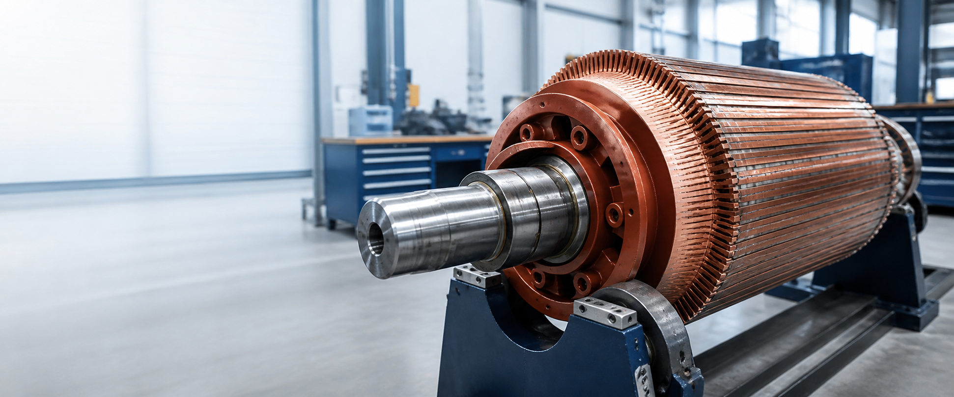 Copper motor rotor with end ring in production facility
